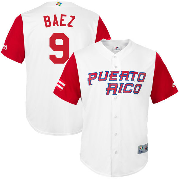 customized Men Puerto Rico Baseball #9 Javier Baez White 2017 World Baseball Classic Replica Jersey->->MLB Jersey